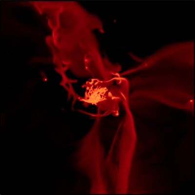 image from a simulation of galaxy formation shows streams of gas feeding the growing galaxy The newly discovered gas clouds may be part of a cold flow of gas similar to these streams